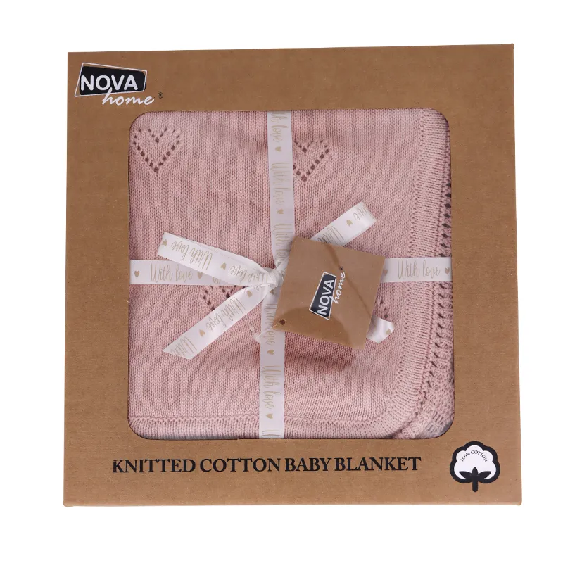 Nova Home "Heart" Knitted Baby Blanket - 100% Cotton - Pink product thumbnail 4