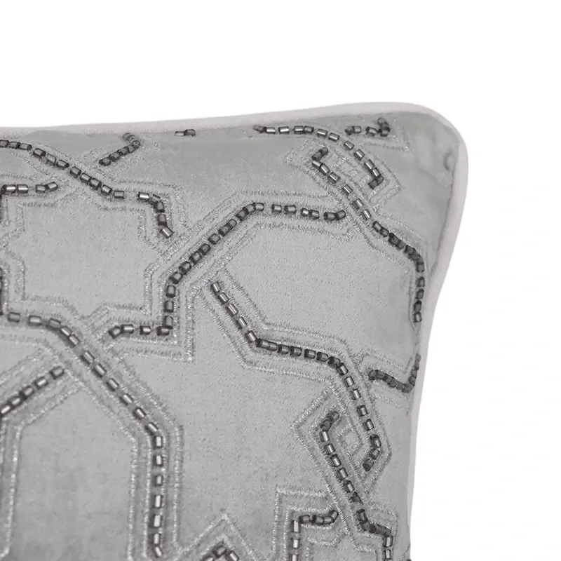 Nova Home Circuit Handmade Embroidered Velvet Cushion Cover with Bead – Silver – 35x50 cm product thumbnail 2