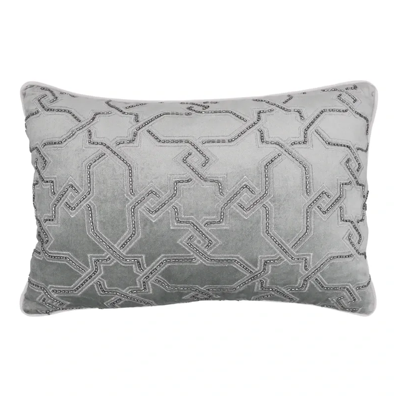 Nova Home Circuit Handmade Embroidered Velvet Cushion Cover with Bead – Silver – 35x50 cm product thumbnail 4