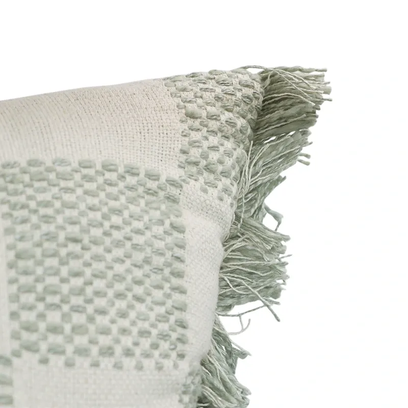 Nova Home Gingham Embroidered Cushion Cover with Fringes – 50x50 cm – Stone product thumbnail 2