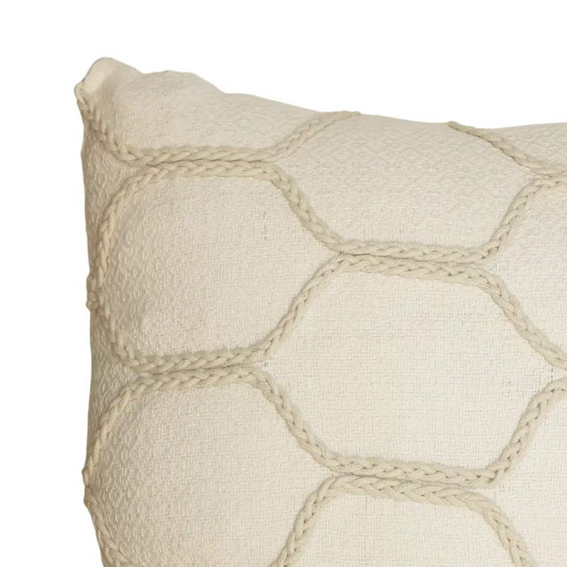 Nova Home Hexora Handmade Embroidered 100% Cotton Cushion Cover - 50x50 Cm - Offwhite product thumbnail 2