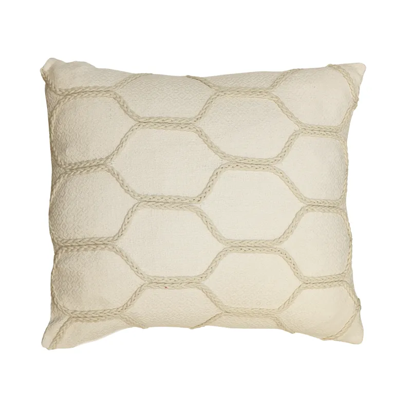 Nova Home Hexora Handmade Embroidered 100% Cotton Cushion Cover - 50x50 Cm - Offwhite product thumbnail 4