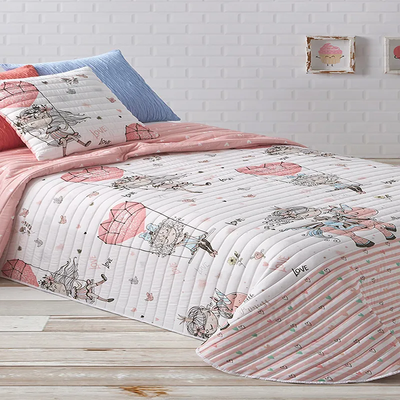 Manterol " Bouti Spot" Junior Reversible Summer Bedspread Set - Single & Twin - 2 Pcs - Pink (607 004) product thumbnail 4