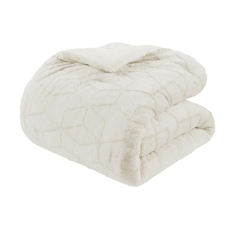 Nova Home Geotri Winter Embroidered Fur Comforter Set with Micro Mink Backing - Ivory (Available In Sizes) product thumbnail 4
