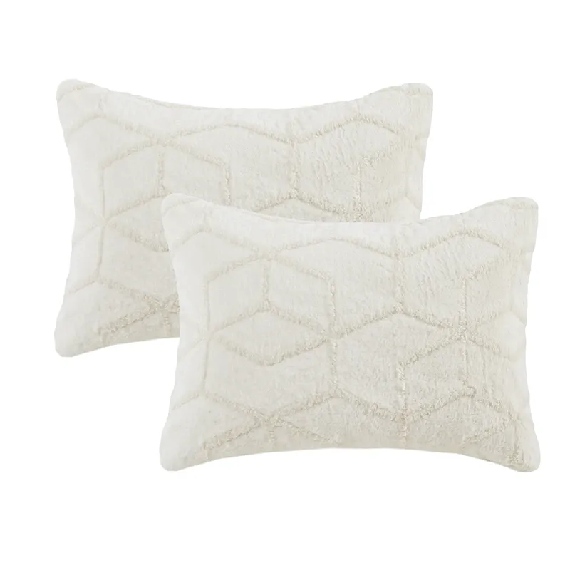 Nova Home Geotri Winter Embroidered Fur Comforter Set with Micro Mink Backing - Ivory (Available In Sizes) product thumbnail 5
