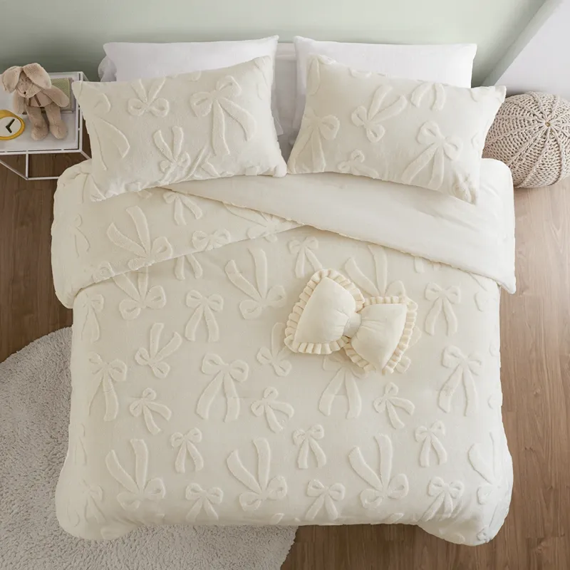 Nova Home Celeste Winter Jacquard Sherpa Comforter Set for Kids - Ivory (Available In Sizes) product thumbnail 2