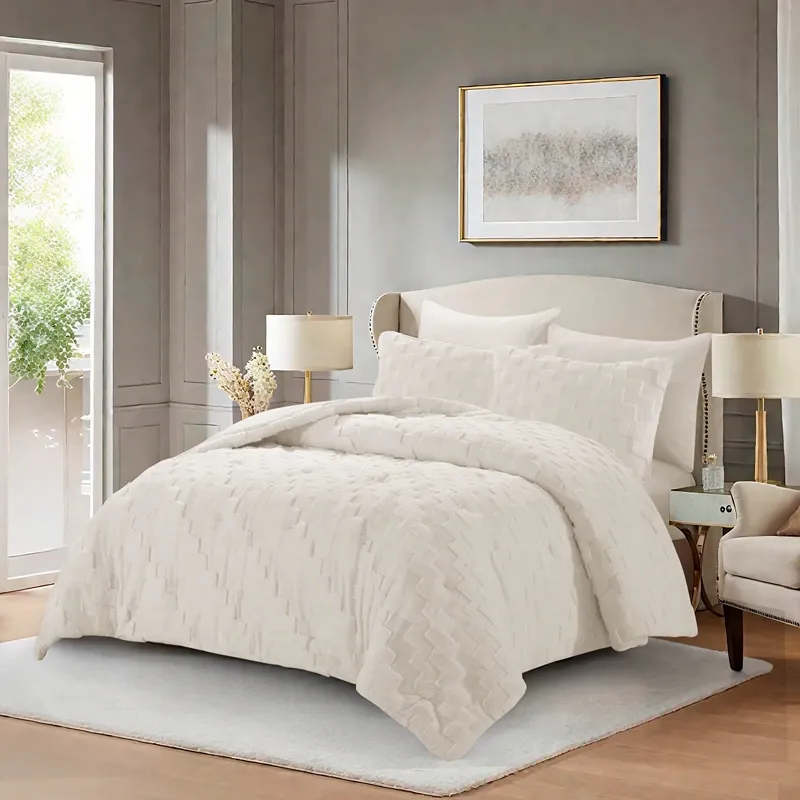 Nova Home Alibina Winter 3D Jacquard Rabbit Fur Comforter Set - White (Available In Sizes) product thumbnail 2