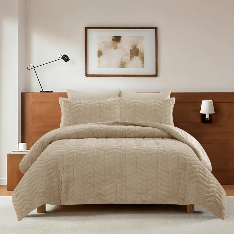 Nova Home Cocora Winter Embroidered UltraSoft CocoFlannel Comforter Set - King/Super King - Beige product thumbnail 2