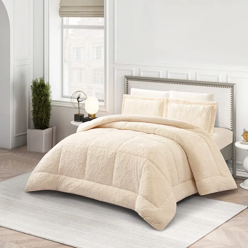 Nova Home Floriva Winter Jacquard Flannel Floral Comforter Set - Off White (Available In Sizes) product thumbnail 2