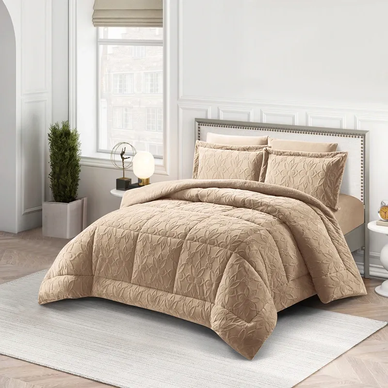 Nova Home Floriva Winter Jacquard Flannel Floral Comforter Set - Beige (Available In Sizes) product thumbnail 2