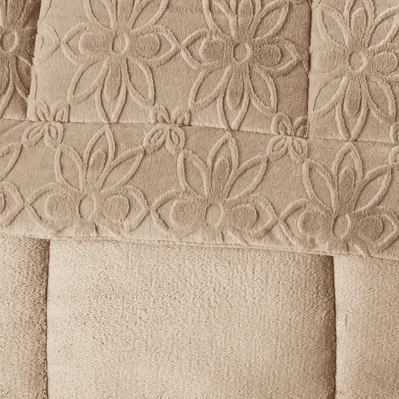 Nova Home Floriva Winter Jacquard Flannel Floral Comforter Set - Beige (Available In Sizes) product thumbnail 3