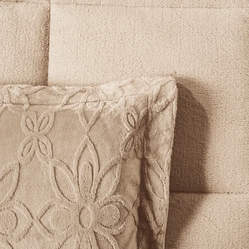 Nova Home Floriva Winter Jacquard Flannel Floral Comforter Set - Beige (Available In Sizes) product thumbnail 4