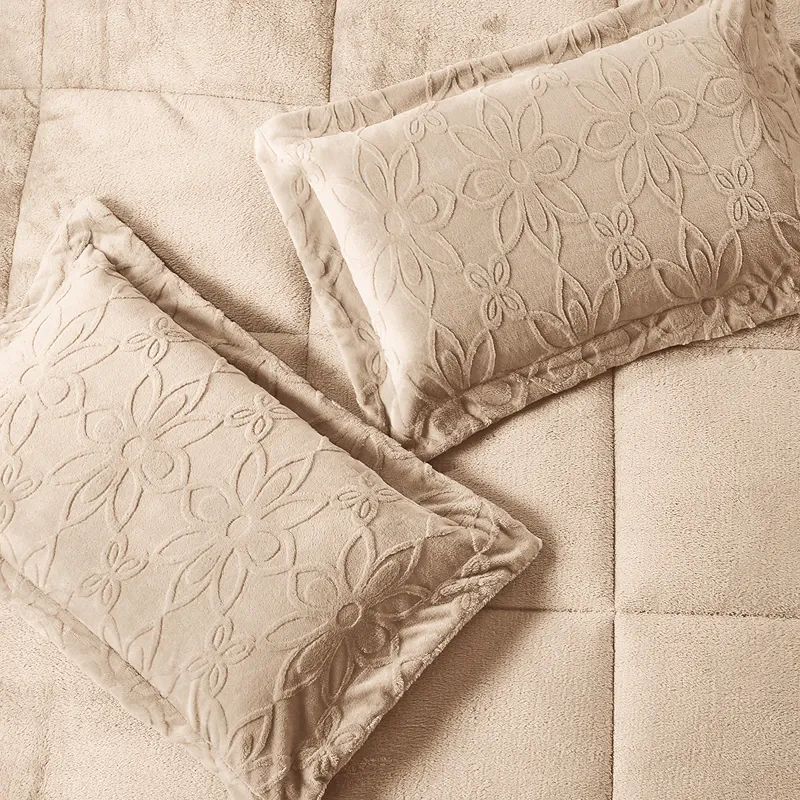Nova Home Floriva Winter Jacquard Flannel Floral Comforter Set - Beige (Available In Sizes) product thumbnail 5