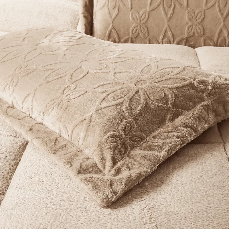 Nova Home Floriva Winter Jacquard Flannel Floral Comforter Set - Beige (Available In Sizes) product thumbnail 6