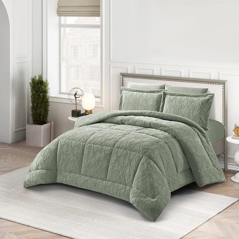 Nova Home Floriva Winter Jacquard Flannel Floral Comforter Set - Green (Available In Sizes) product thumbnail 2