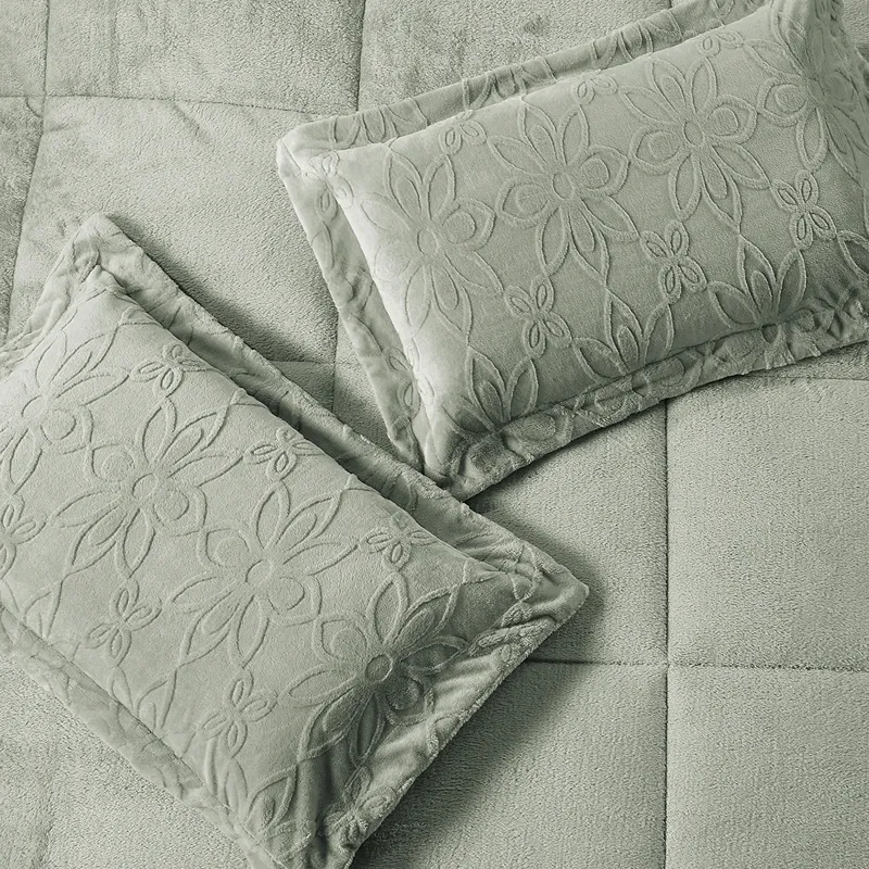 Nova Home Floriva Winter Jacquard Flannel Floral Comforter Set - Green (Available In Sizes) product thumbnail 5
