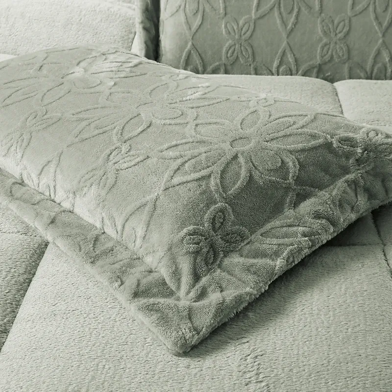 Nova Home Floriva Winter Jacquard Flannel Floral Comforter Set - Green (Available In Sizes) product thumbnail 6