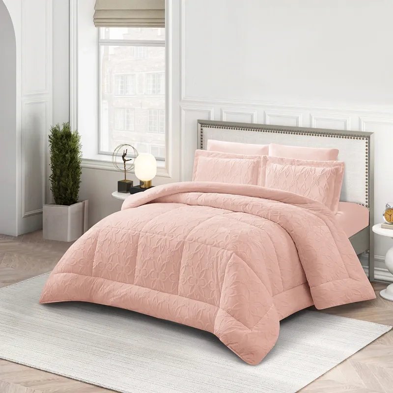 Nova Home Floriva Winter Jacquard Flannel Floral Comforter Set - Pink (Available In Sizes) product thumbnail 2