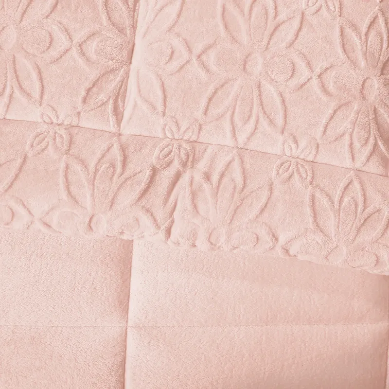 Nova Home Floriva Winter Jacquard Flannel Floral Comforter Set - Pink (Available In Sizes) product thumbnail 3