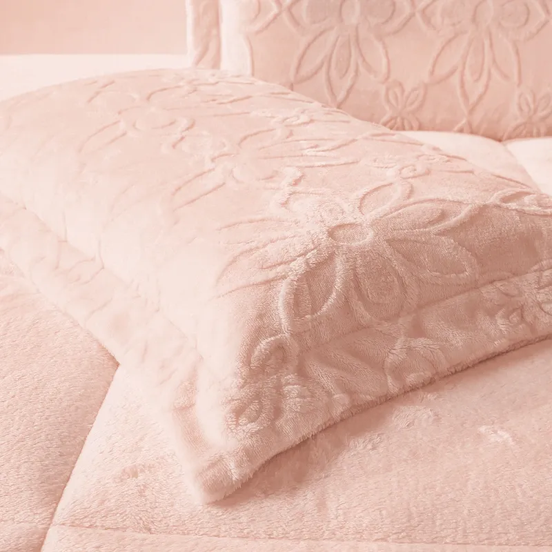 Nova Home Floriva Winter Jacquard Flannel Floral Comforter Set - Pink (Available In Sizes) product thumbnail 6