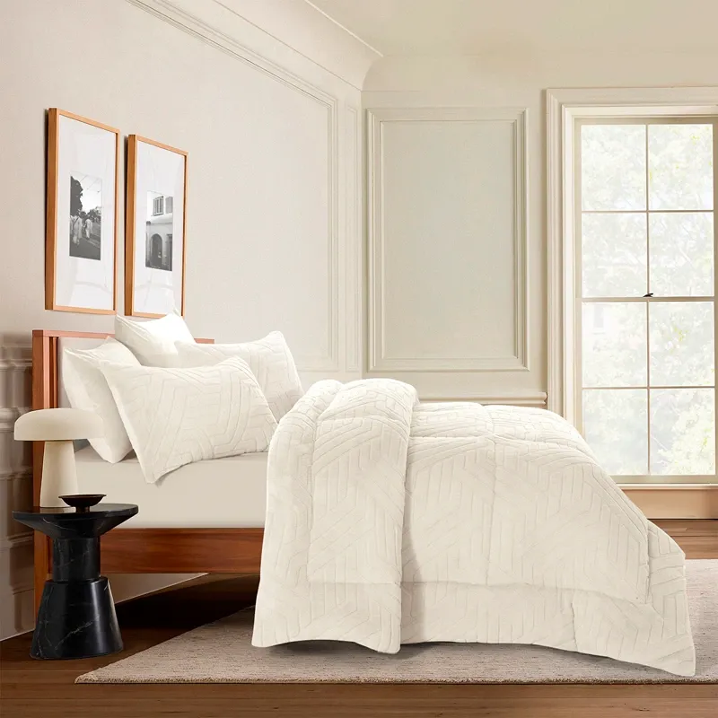 Nova Home Chevrone Winter Jaquard Fur Comforter Set with Soft Mink Backing - Ivory (Available In Sizes) product thumbnail 3