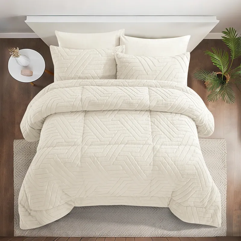 Nova Home Chevrone Winter Jaquard Fur Comforter Set with Soft Mink Backing - Ivory (Available In Sizes) product thumbnail 4