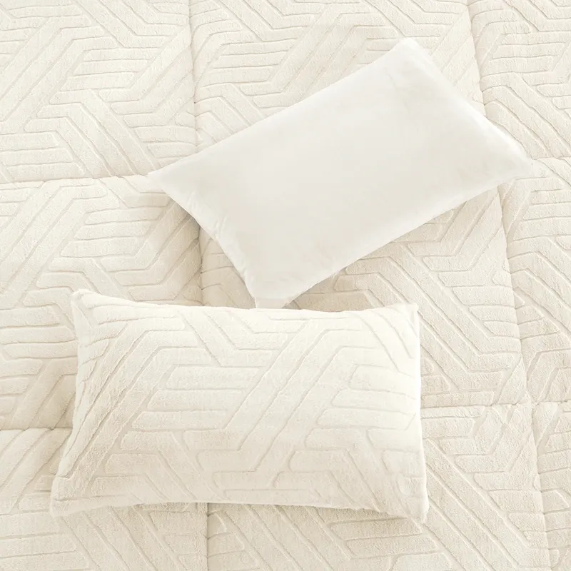 Nova Home Chevrone Winter Jaquard Fur Comforter Set with Soft Mink Backing - Ivory (Available In Sizes) product thumbnail 5