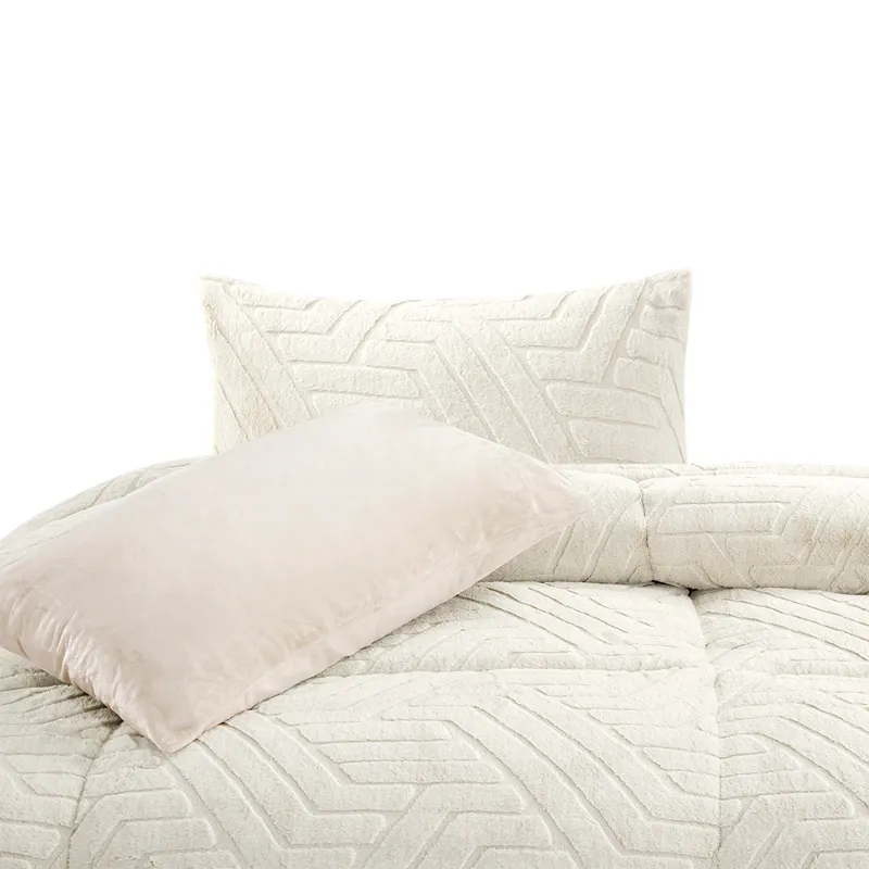 Nova Home Chevrone Winter Jaquard Fur Comforter Set with Soft Mink Backing - Ivory (Available In Sizes) product thumbnail 6