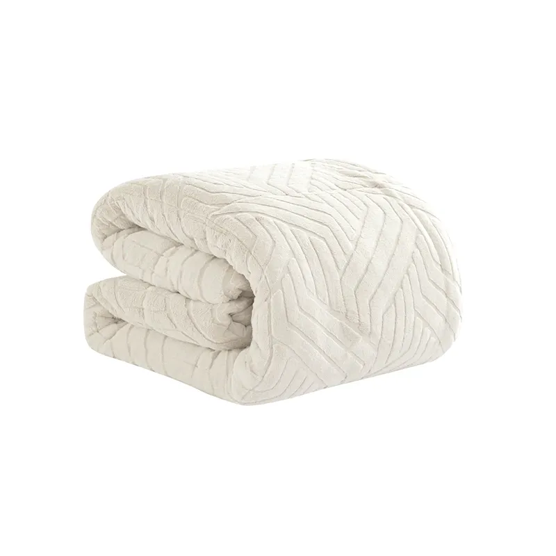 Nova Home Chevrone Winter Jaquard Fur Comforter Set with Soft Mink Backing - Ivory (Available In Sizes) product thumbnail 9