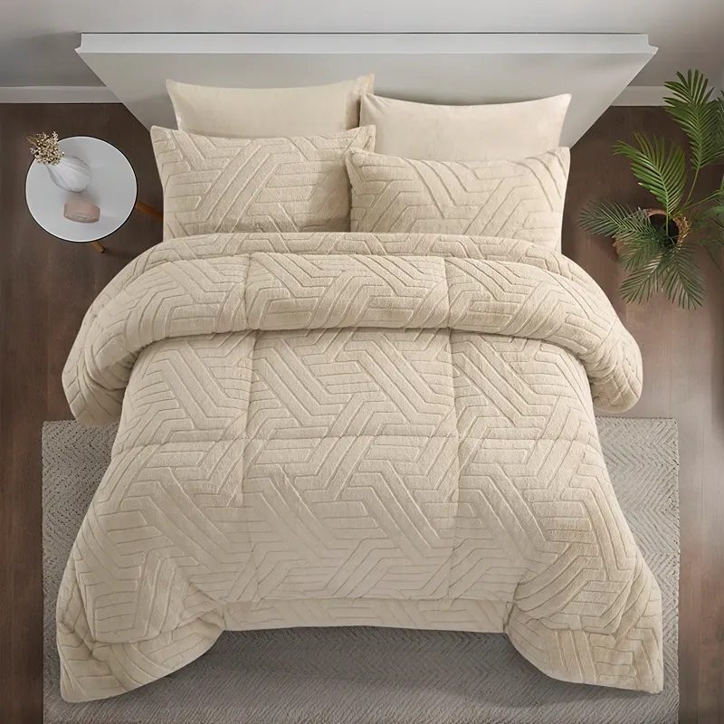 Nova Home Chevrone Winter Jaquard Fur Comforter Set with Soft Mink Backing - Beige (Available In Sizes) product thumbnail 4