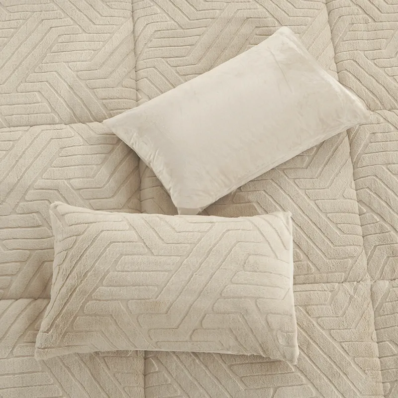 Nova Home Chevrone Winter Jaquard Fur Comforter Set with Soft Mink Backing - Beige (Available In Sizes) product thumbnail 5