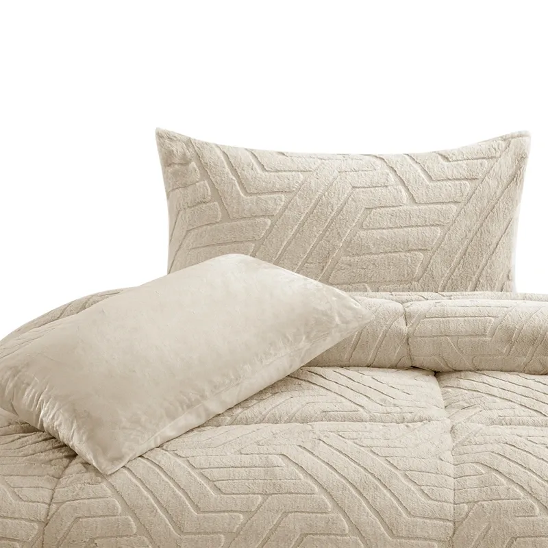 Nova Home Chevrone Winter Jaquard Fur Comforter Set with Soft Mink Backing - Beige (Available In Sizes) product thumbnail 6
