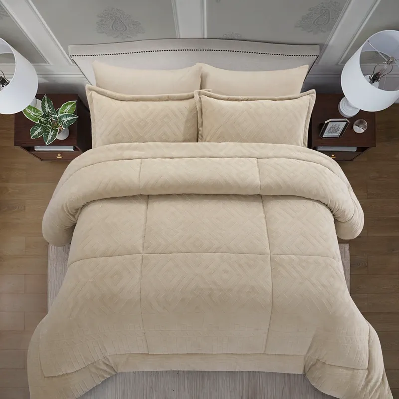 Nova Home Froska Winter Embossed Flannel Comforter Set with Soft Fur Backing - King/Super King - Beige product thumbnail 4