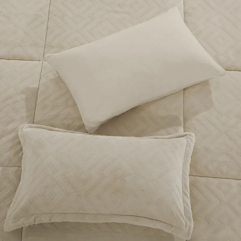 Nova Home Froska Winter Embossed Flannel Comforter Set with Soft Fur Backing - King/Super King - Beige product thumbnail 6