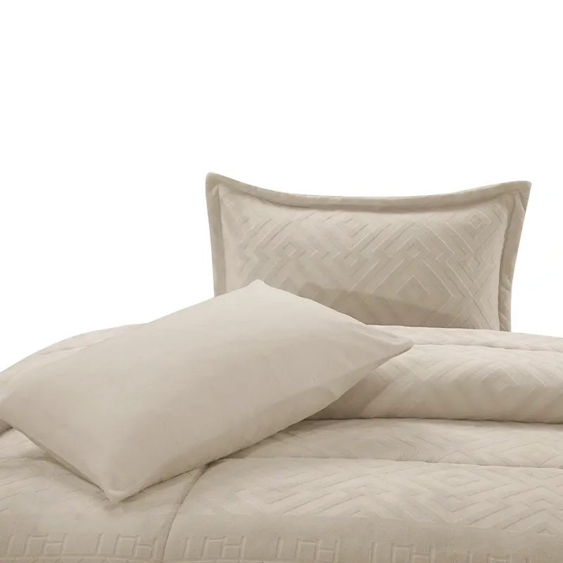 Nova Home Froska Winter Embossed Flannel Comforter Set with Soft Fur Backing - King/Super King - Beige product thumbnail 7