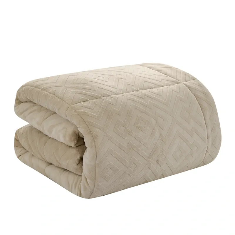 Nova Home Froska Winter Embossed Flannel Comforter Set with Soft Fur Backing - King/Super King - Beige product thumbnail 8