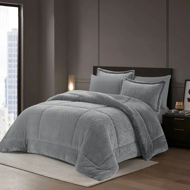 Nova Home Froska Winter Embossed Flannel Comforter Set with Soft Fur Backing - King/Super King - Grey product thumbnail 2
