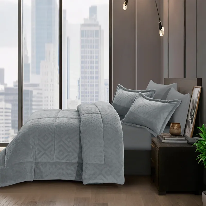 Nova Home Froska Winter Embossed Flannel Comforter Set with Soft Fur Backing - King/Super King - Grey product thumbnail 3