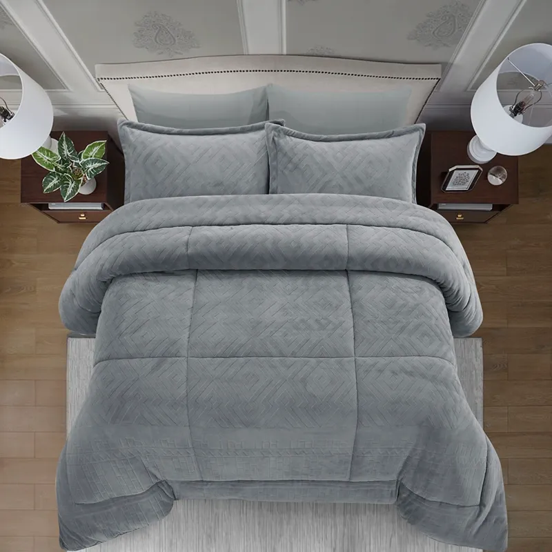 Nova Home Froska Winter Embossed Flannel Comforter Set with Soft Fur Backing - King/Super King - Grey product thumbnail 4