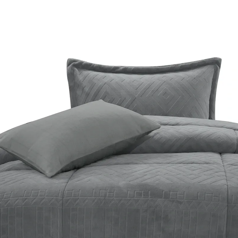 Nova Home Froska Winter Embossed Flannel Comforter Set with Soft Fur Backing - King/Super King - Grey product thumbnail 7
