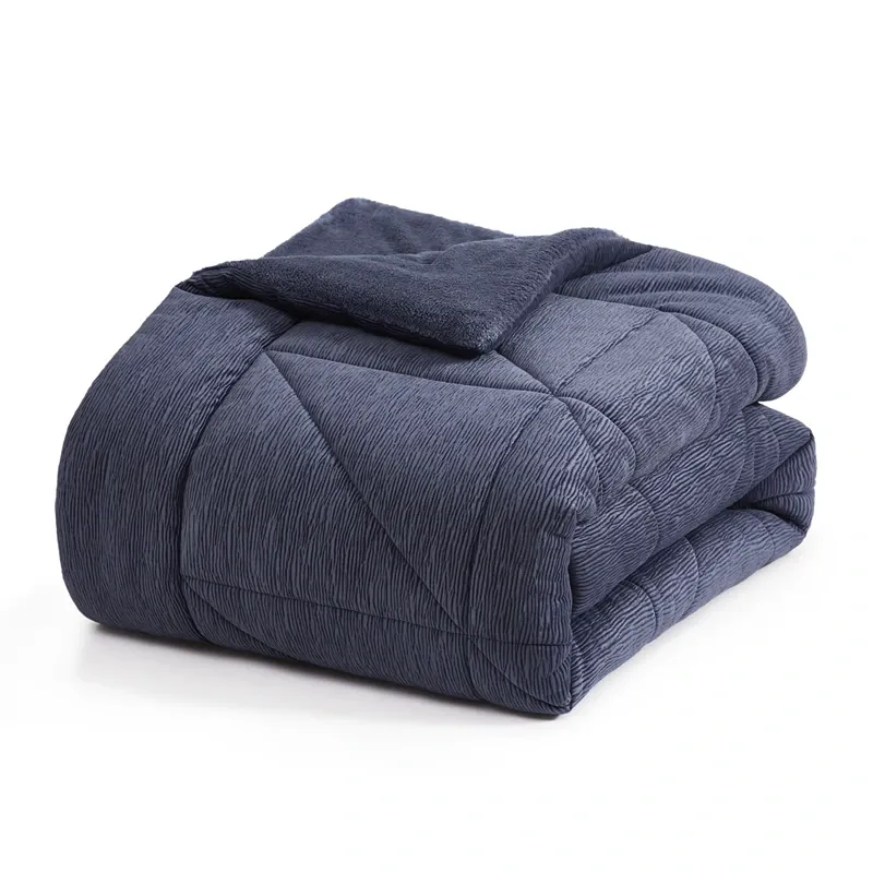 Nova Home Snug Winter Velvet Comforter Set with High Pile Backing - Navy (Available In Sizes) product thumbnail 2
