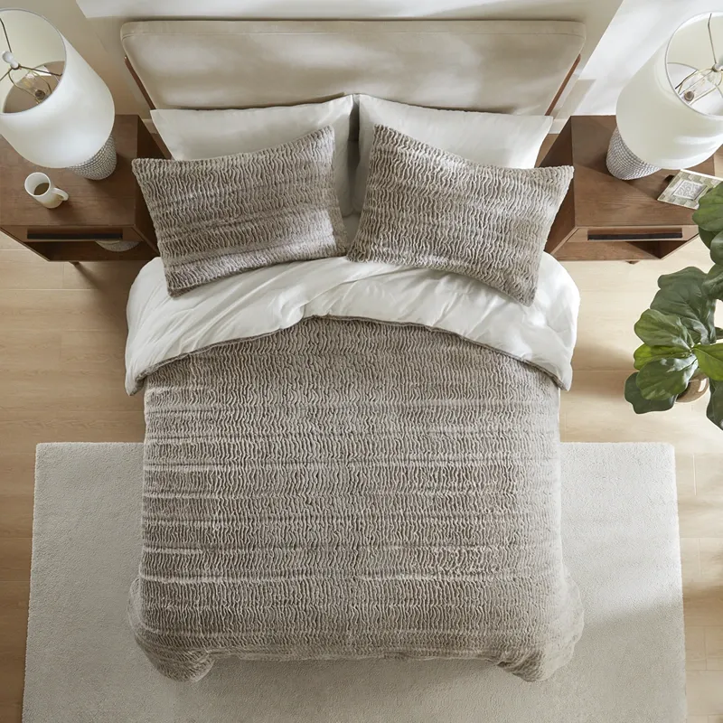 Nova Home Sculpted Winter Jacquard SherpaTextured Comforter Set with Mink Backing - Grey (Available In Sizes) product thumbnail 2