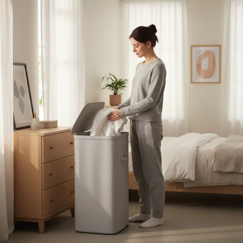Weva Clary Laundry Basket with Lid – 60L – Light Grey product thumbnail 2