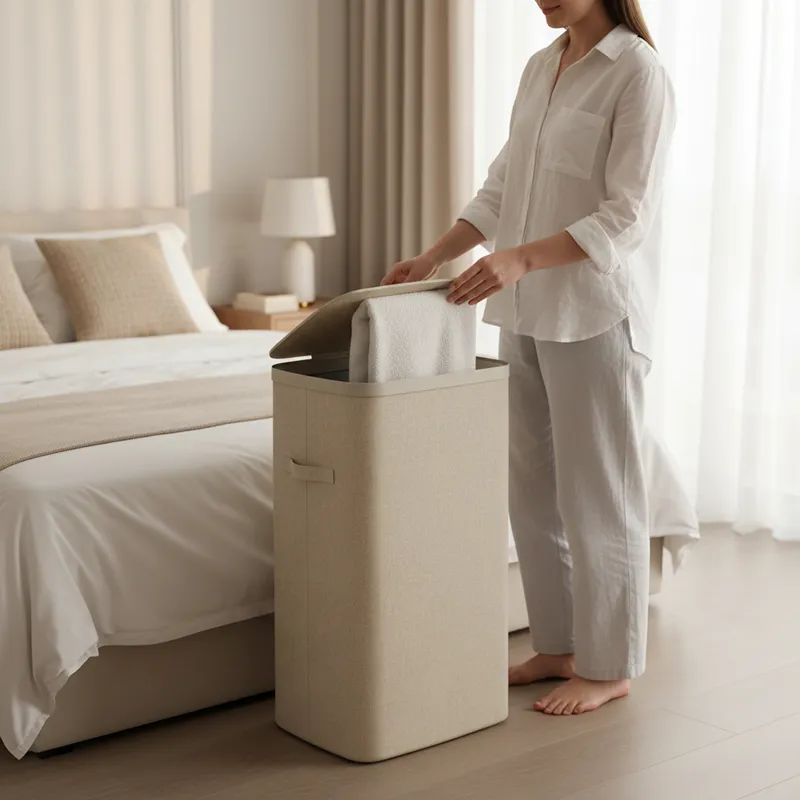 Weva Clary Laundry Basket with Lid – 60L – Beige product thumbnail 2