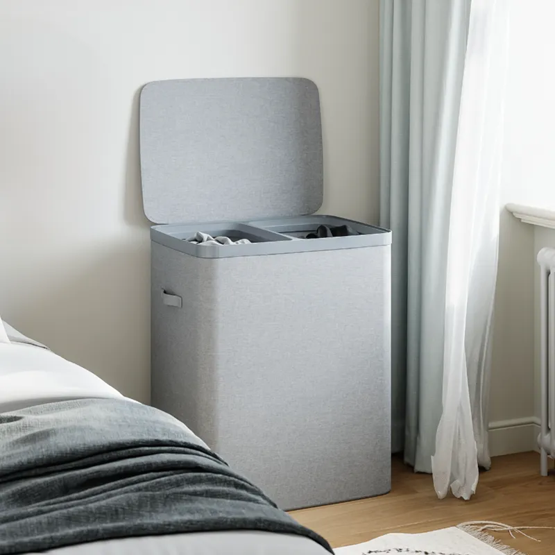 Weva Clary Duo Laundry Dual Basket with Lid – 100L – Light Grey product thumbnail 3
