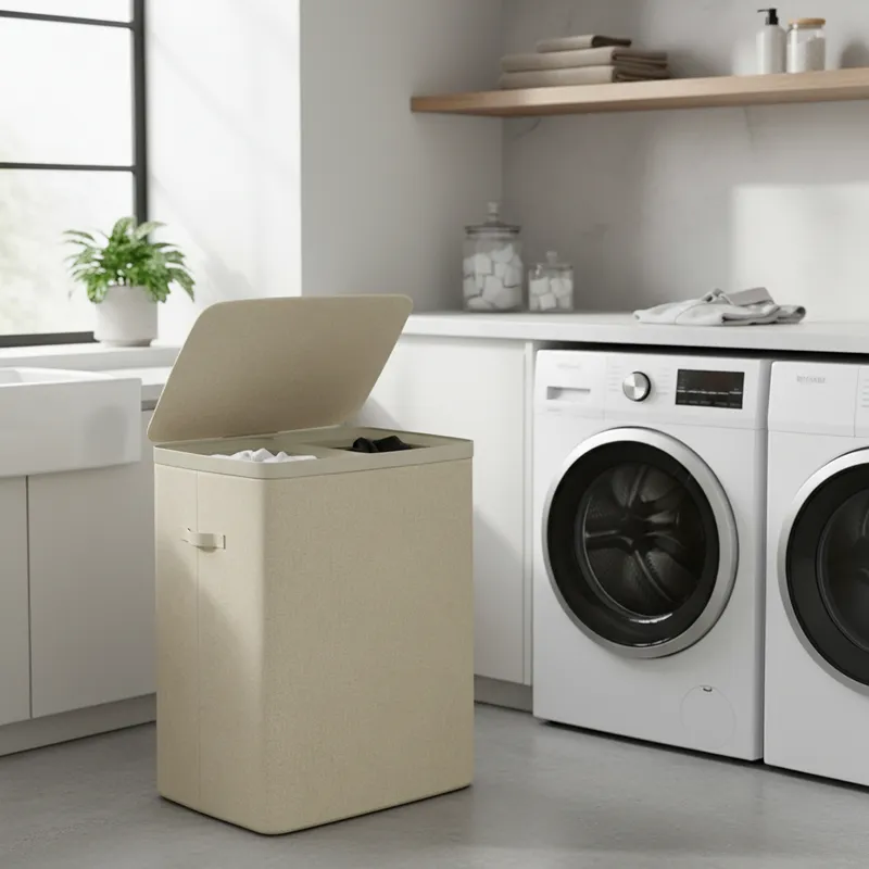 Weva Clary Duo Laundry Dual Basket with Lid – 100L – Beige product thumbnail 2