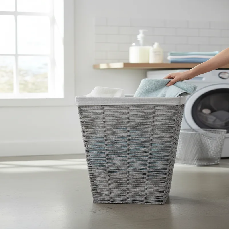 Weva Kora Paper Woven Laundry Basket – Grey product thumbnail 2
