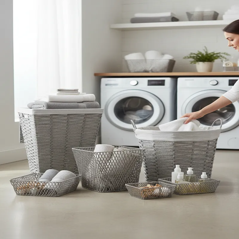 Weva Kora Paper Woven Laundry Basket – Grey product thumbnail 3