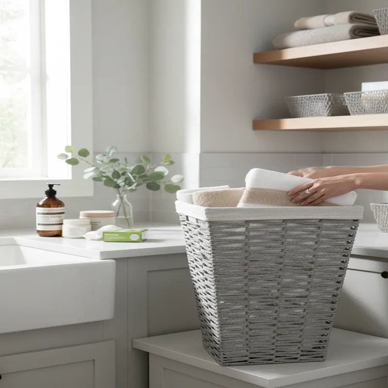 Weva Kora Paper Woven Laundry Basket – Grey product thumbnail 4