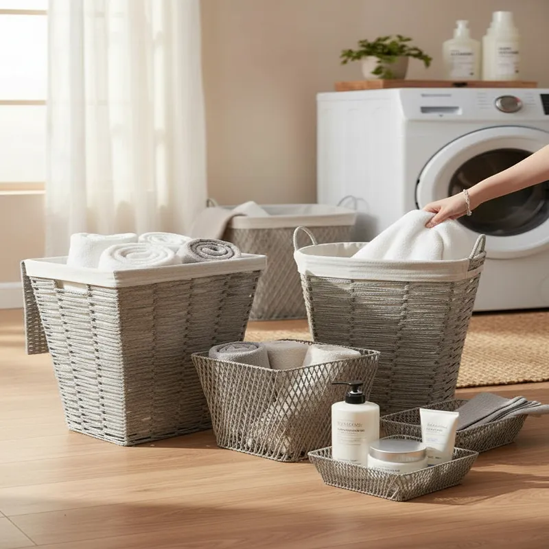 Weva Kora Paper Woven Laundry Basket – Grey product thumbnail 5